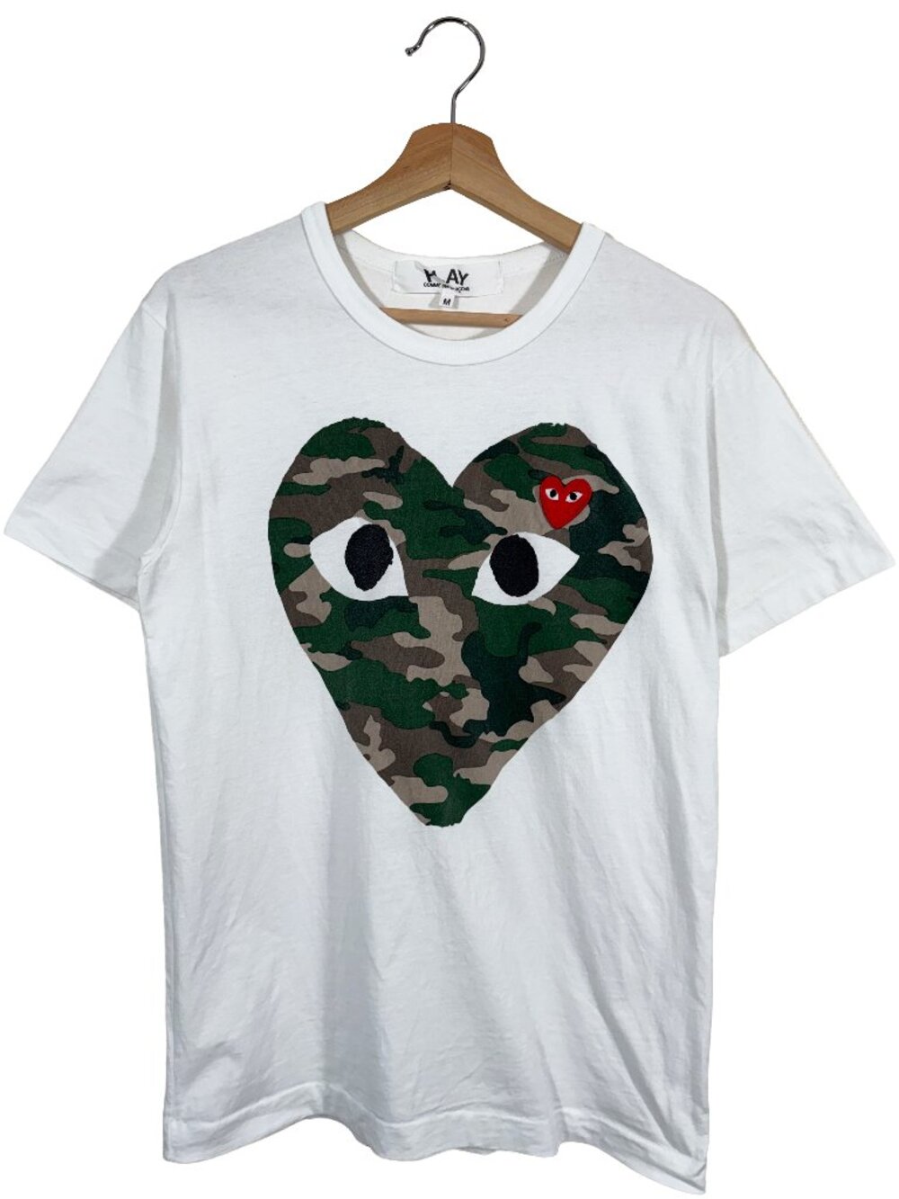 Comme Des Garcons PLAY Double Camo Heart Graphic Tee White men's size JPN M